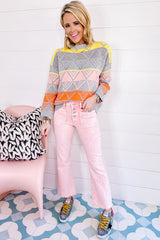 Apricot Pink Multi Buttons Raw Edge Crop Jeans Jeans JT's Designer Fashion