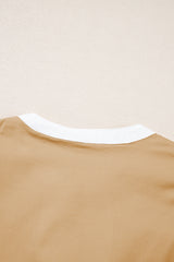 Pale Khaki Contrast Trim Pintuck Puff Sleeve Tied Neck Short Dress Mini Dresses JT's Designer Fashion