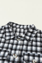 Black Plaid Print Chest Pockets Buttoned Tunic Shacket Plaid Shackets JT's Designer Fashion