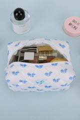 Sky Blue Bow Knot Quilted Zipper Makeup Bag Makeup Bags JT's Designer Fashion