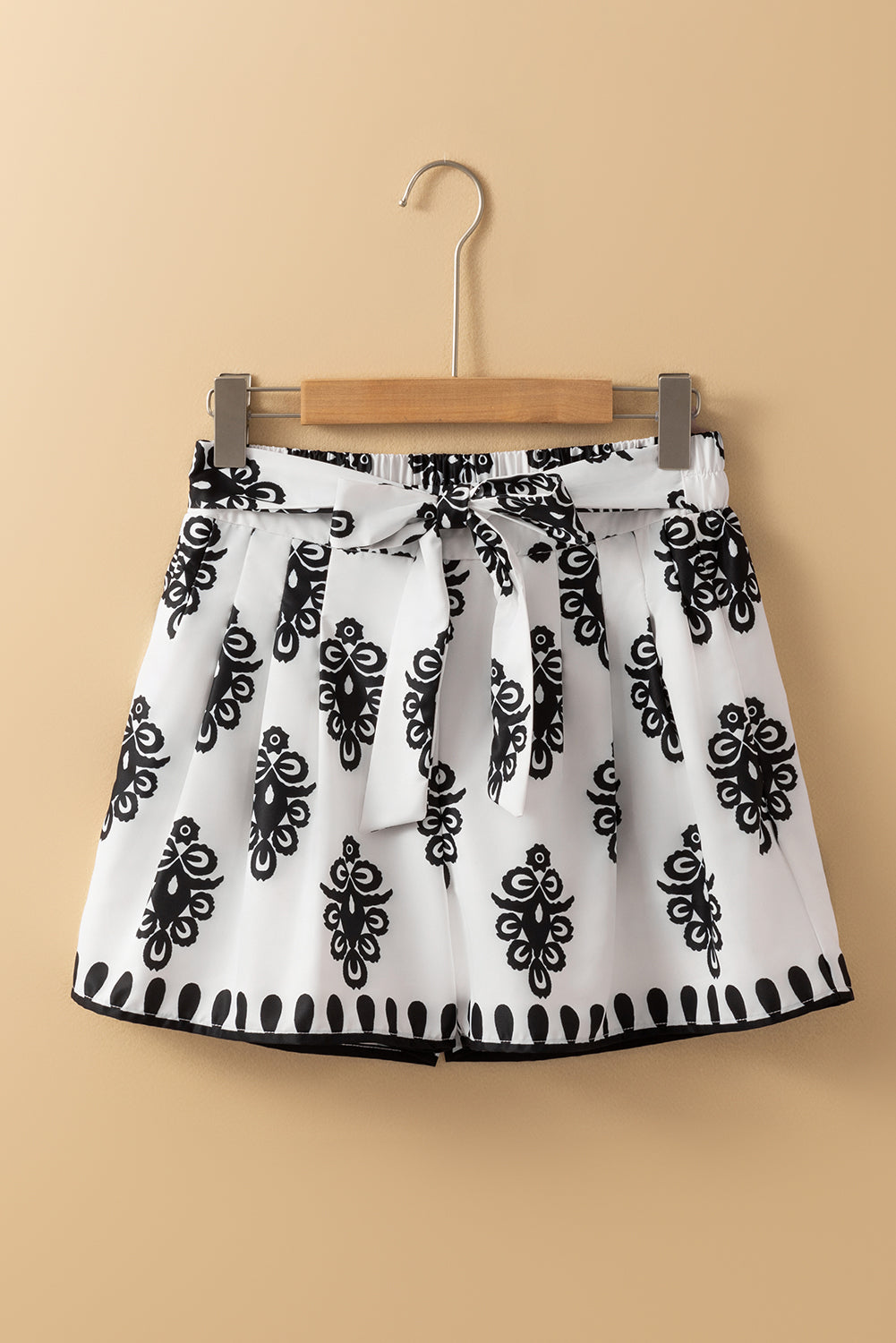Black Tribal Geometric Print Belted High Waist Casual Shorts Casual Shorts JT's Designer Fashion