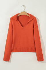 Flamingo Collared V Neck Ribbed Edge Sexy Elegant Sweater Sweaters JT's Designer Fashion