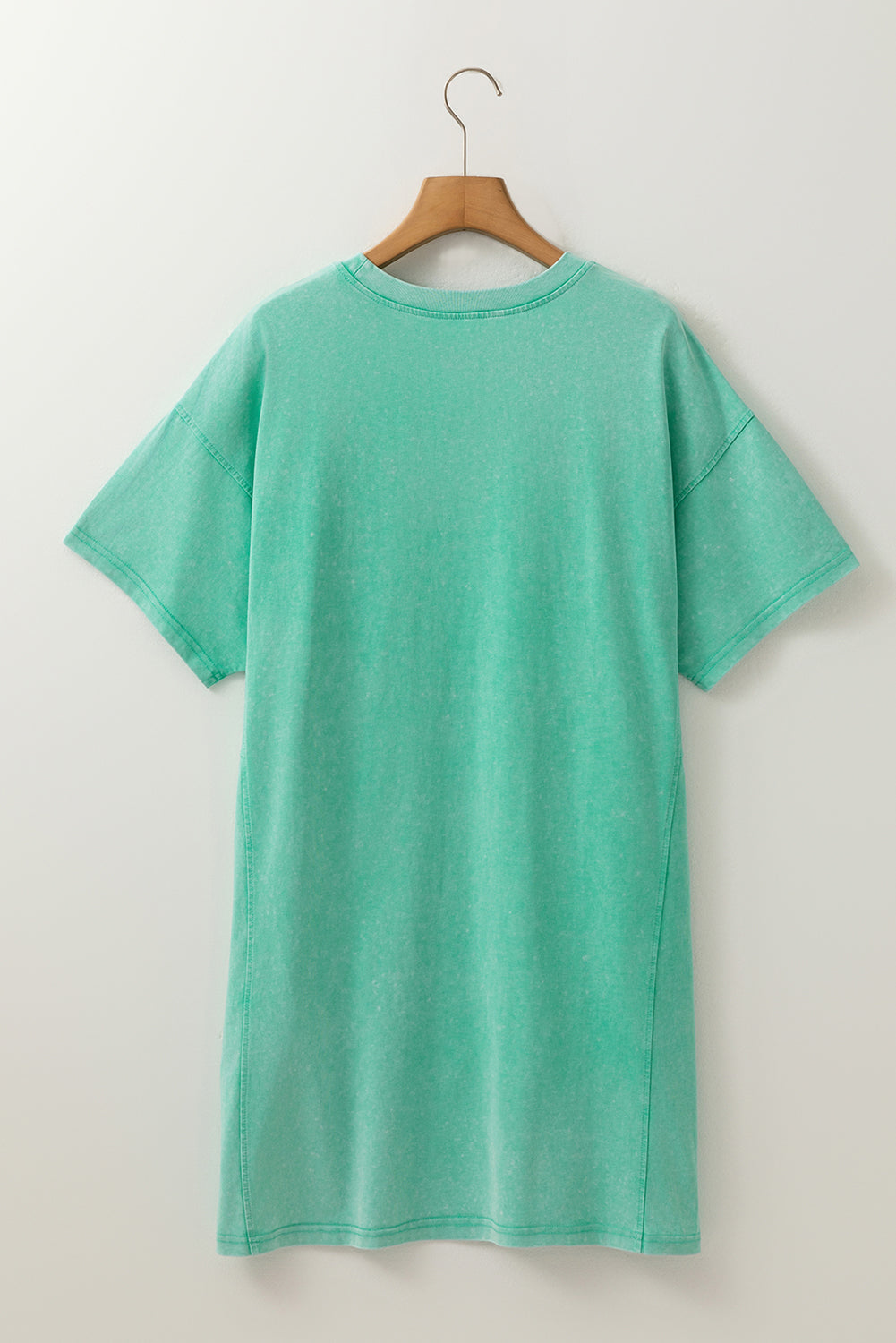 Mint Green Mineral Wash Flower Patchwork Mini T Shirt Dress T Shirt Dresses JT's Designer Fashion