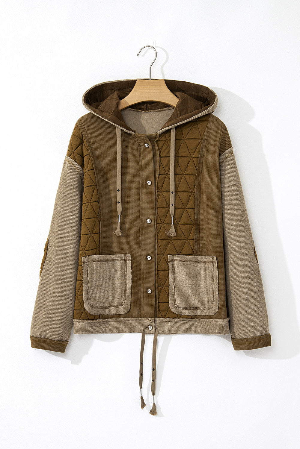 Jungle Green Quilted Textured Patchwork Loose Fit Hooded Jacket Jackets JT's Designer Fashion