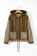 Jungle Green Quilted Textured Patchwork Loose Fit Hooded Jacket Jackets JT's Designer Fashion