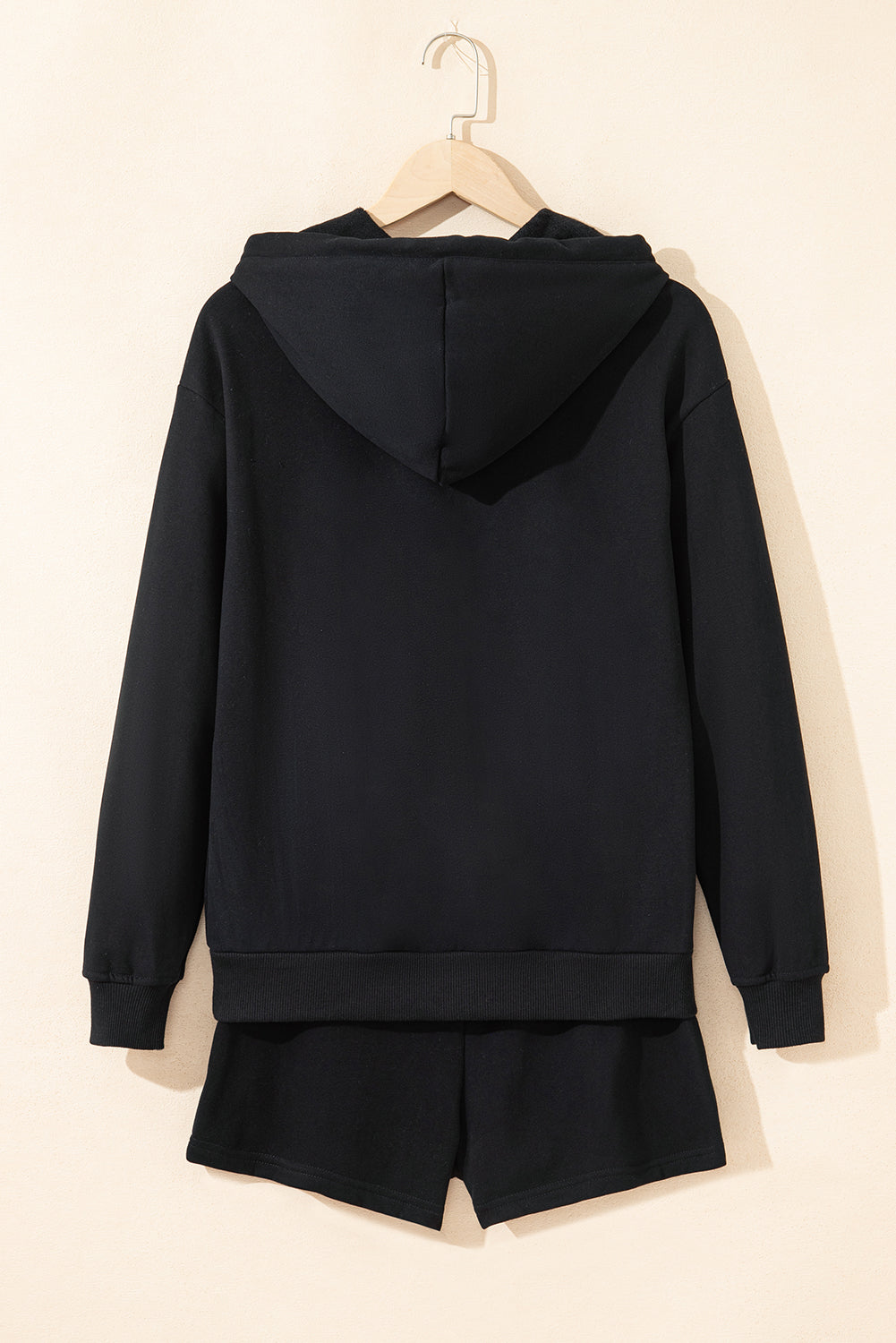 Black Button Drawstring Hooded Pullover and Casual Short Set Short Sets JT's Designer Fashion