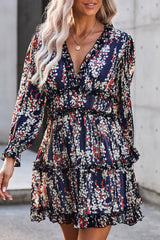 Blue Ruffle Detailing Open Back Floral Dress Blue 95%Polyester+5%Spandex Floral Dresses JT's Designer Fashion