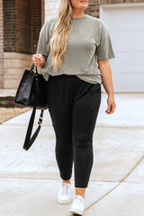 Black Plus Size Frill High Waist Pocketed Soft Pants Plus Size Bottoms JT's Designer Fashion