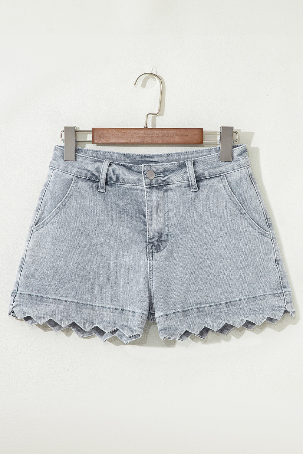 Dusk Blue Scalloped Hemline Acid Wash High Waist Denim Shorts Denim Shorts JT's Designer Fashion