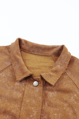 Khaki Vintage Washed Flap Pocket Button Shacket Jackets JT's Designer Fashion