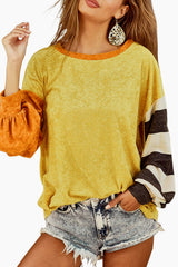 Ginger Colorblock Striped Sleeve Patchwork Drop Shoulder Top Long Sleeve Tops JT's Designer Fashion