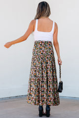 Brown Leopard Floral Reversible Ruffle Hem Maxi Skirt Skirts & Petticoat JT's Designer Fashion