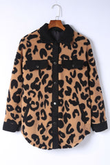 Black Contrast Trimmed Leopard Teddy Shacket Jackets JT's Designer Fashion
