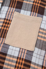 Khaki Thermal Knit Plaid Patchwork Shacket Plaid Shackets JT's Designer Fashion