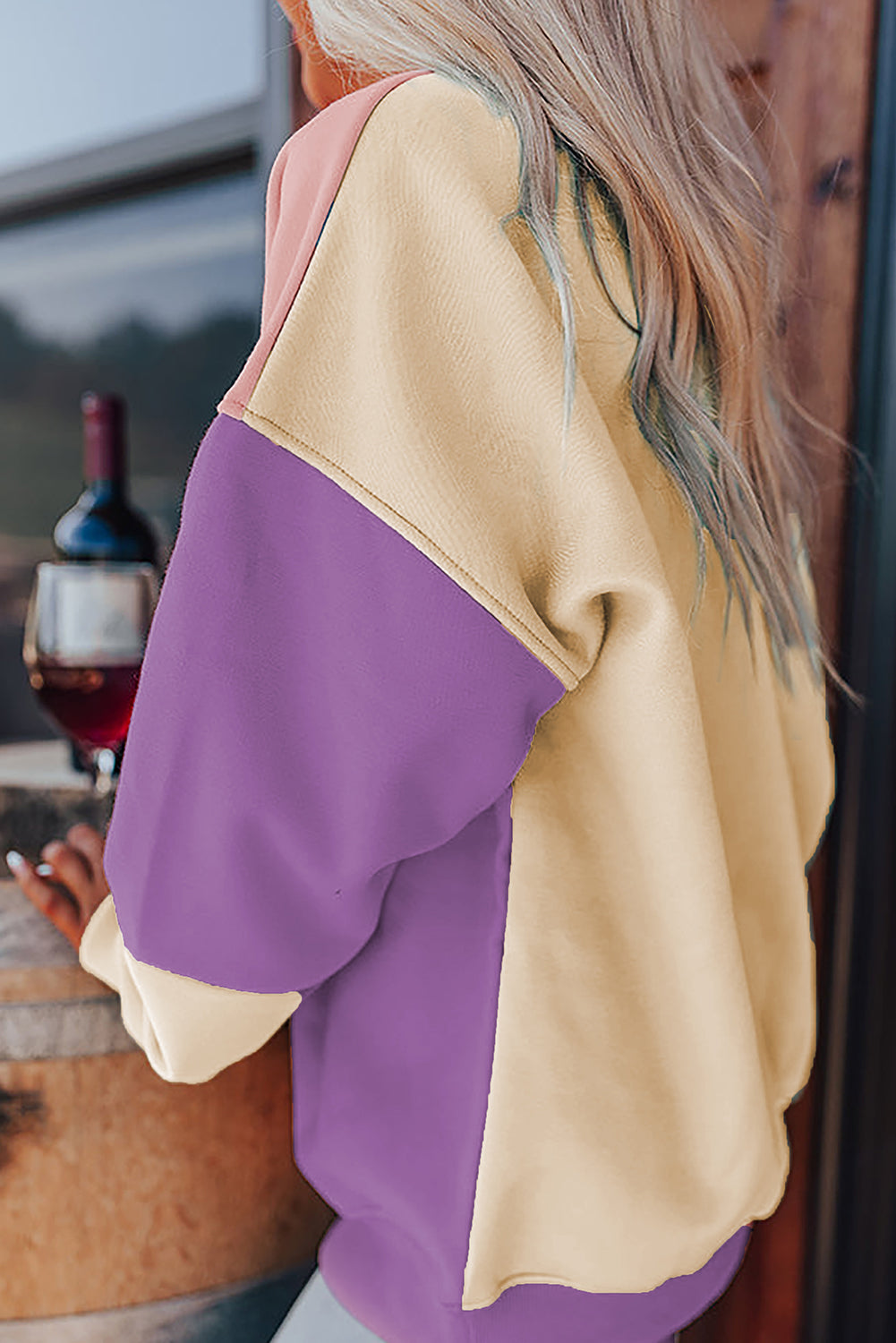 Meadow Mauve Colorblock Patchwork Drop Shoulder Sweatshirt Sweatshirts & Hoodies JT's Designer Fashion