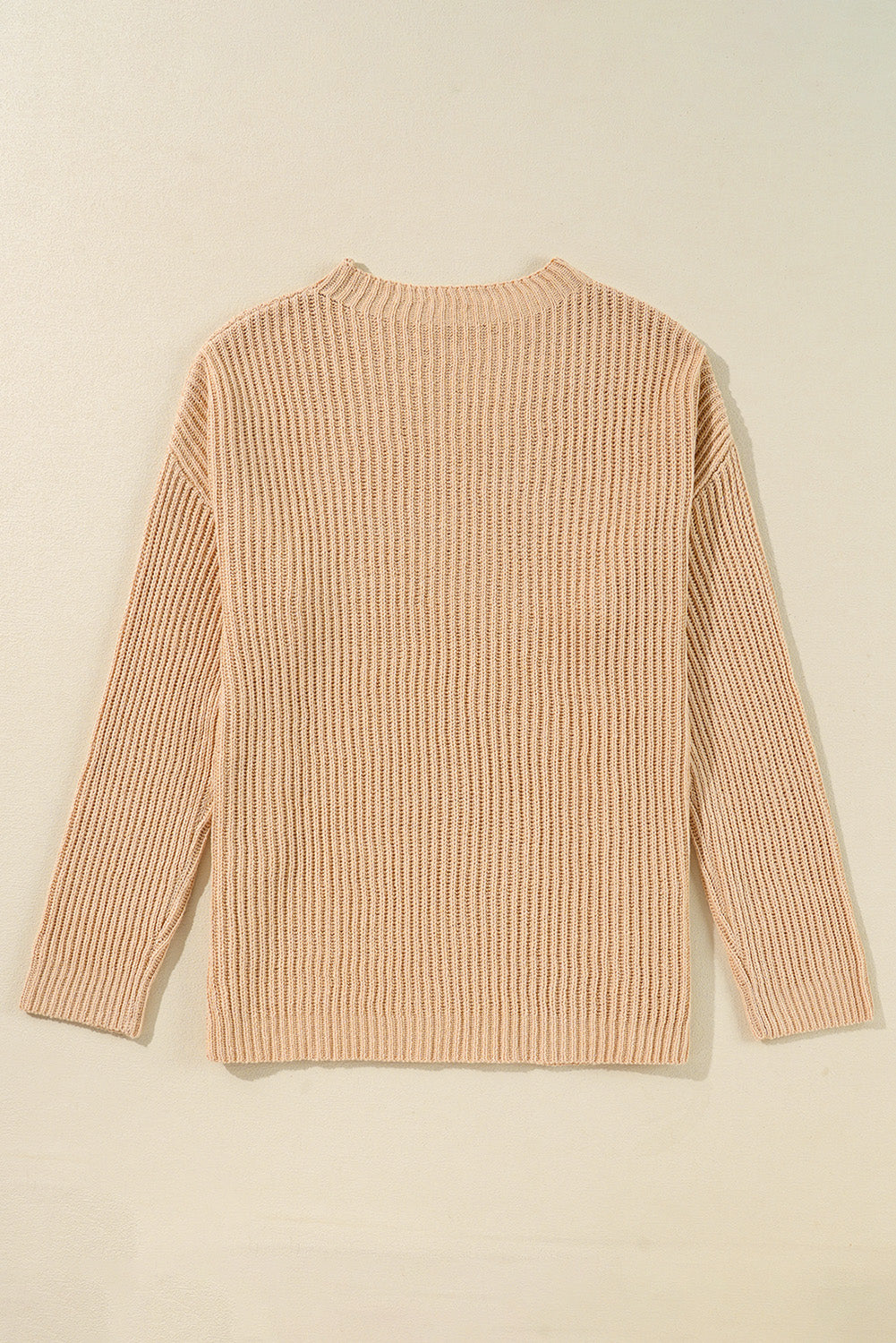 Apricot Cable Knit Drop Shoulder Side Slits Loose Sweater Sweaters JT's Designer Fashion