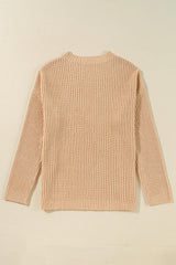 Apricot Cable Knit Drop Shoulder Side Slits Loose Sweater Sweaters JT's Designer Fashion