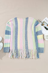 Purple Color Block Fringed Drop Shoulder Tunic Sweater Sweaters JT's Designer Fashion