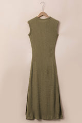 Jungle Green Waffle Knit Sleeveless Long Dress with Slits Maxi Dresses JT's Designer Fashion