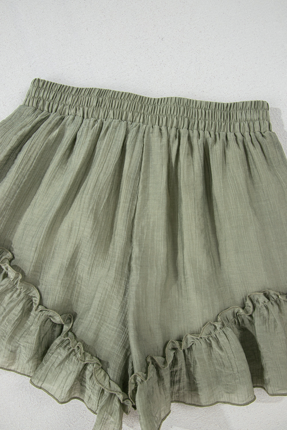 Laurel Green Textured Tie Waist Ruffle Hem Shorts Casual Shorts JT's Designer Fashion