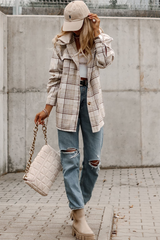 Khaki Plaid Removable Hood Buttoned Shacket Plaid Shackets JT's Designer Fashion