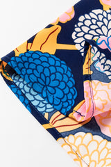 Navy Blue Hydrangea Floral Print Bishop Sleeve V Neck Shift Dress Floral Dresses JT's Designer Fashion