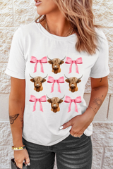 White Coquette Highland Cow Png Bows Graphic Tee Graphic Tees JT's Designer Fashion