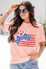 Pink Stars and Stripes Bow Knot Crew Neck T Shirt Graphic Tees JT's Designer Fashion