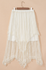 Beige Lace Cascading Tiered High Waist Maxi Skirt Skirts & Petticoat JT's Designer Fashion