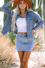 Wild Wind Washed Oversize Pocketed Denim Jacket Denim Jackets JT's Designer Fashion