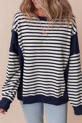 White Stripe Color Block Exposed Seam Loose Fit Sweatshirt Sweatshirts & Hoodies JT's Designer Fashion