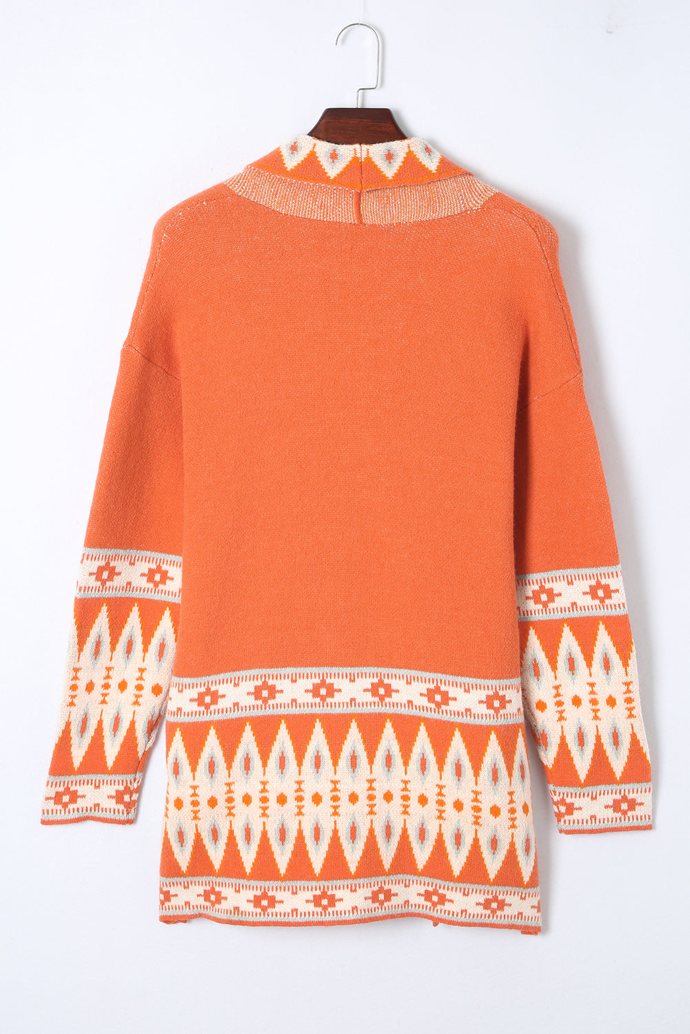 Orange Printed Aztec Print Open Front Knitted Cardigan Sweaters & Cardigans JT's Designer Fashion