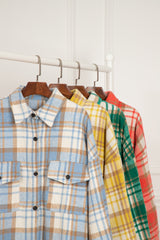 Yellow Plaid Flap Pocket Long Sleeve Shacket Plaid Shackets JT's Designer Fashion