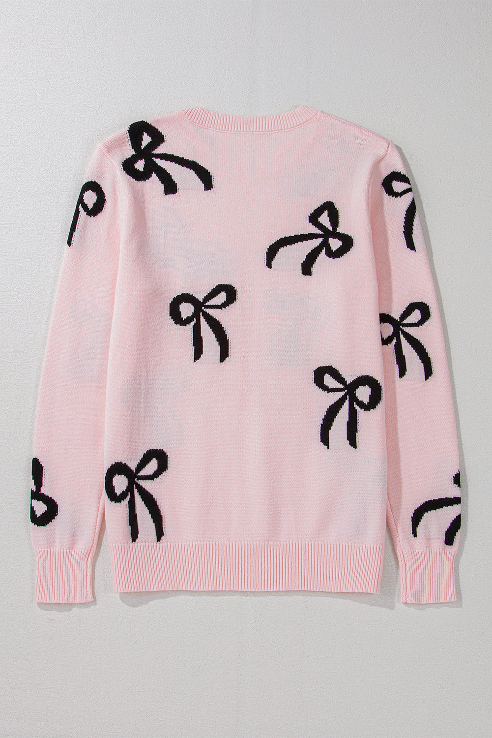 Light Pink Bow Pattern Knitted Loose Fit Sweater Sweaters JT's Designer Fashion