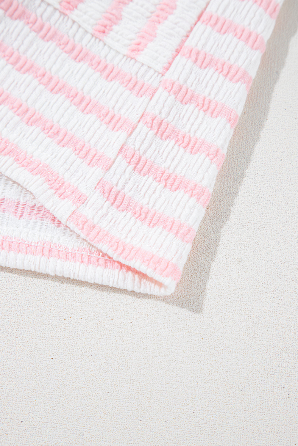 Pink Stripe Knitted Short Sleeve Top and Drawstring Shorts Set Short Sets JT's Designer Fashion