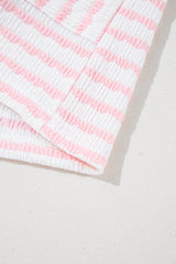 Pink Stripe Knitted Short Sleeve Top and Drawstring Shorts Set Short Sets JT's Designer Fashion