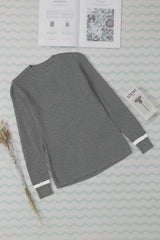 Medium Grey Ribbed Trim Crew Neck Long Sleeve Sweater Sweaters & Cardigans JT's Designer Fashion