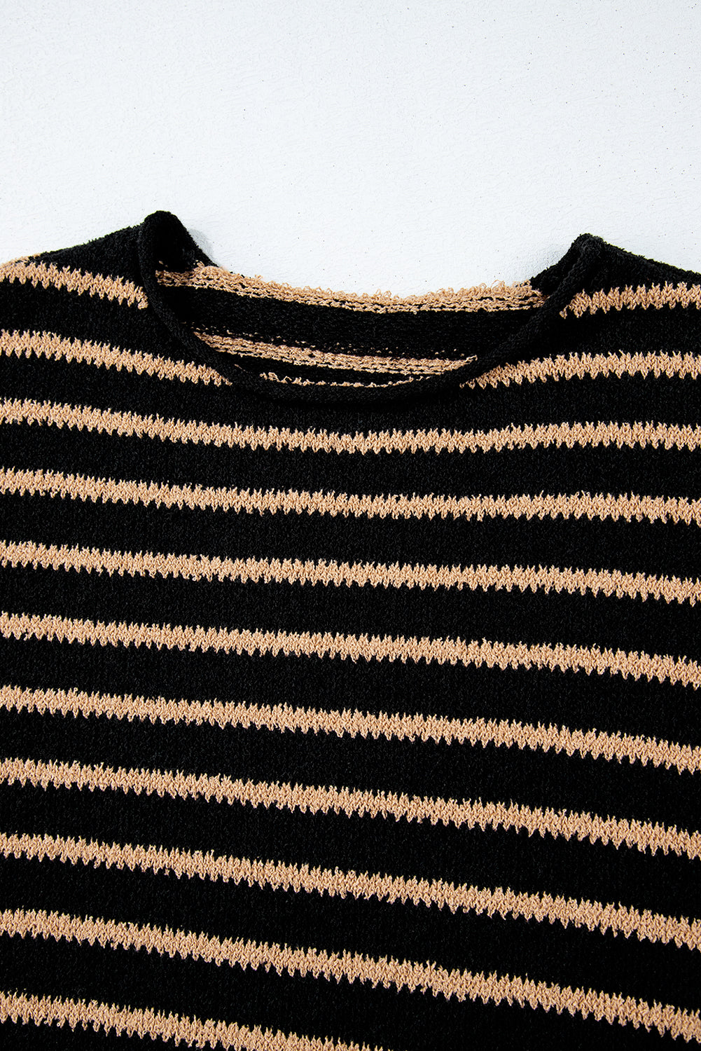 Black Stripe Drop Shoulder Round Neck Loose Sweater Sweaters JT's Designer Fashion