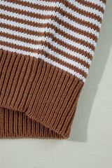 Brown Stripe Geometric Textured Drop Shoulder Sweater Sweaters JT's Designer Fashion