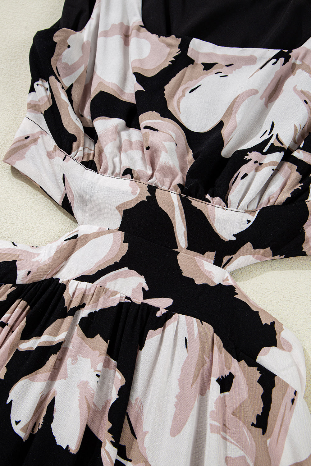 Black Floral Cutout Square Neck Knot Back Sleeveless Long Dress Maxi Dresses JT's Designer Fashion