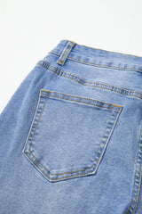 Dusk Blue Raw Hem Unique Cuffs Straight High Rise Loose Jeans Jeans JT's Designer Fashion