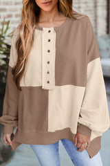 Parchment Colorblock Henley High Low Oversize Sweatshirt Sweatshirts & Hoodies JT's Designer Fashion