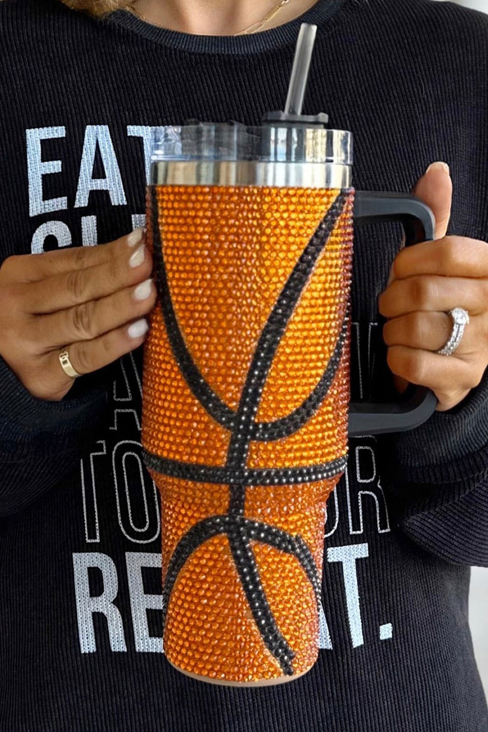 Chestnut Game Day Basketball Rhinestone Studded 40 Oz Tumbler Tumblers JT's Designer Fashion