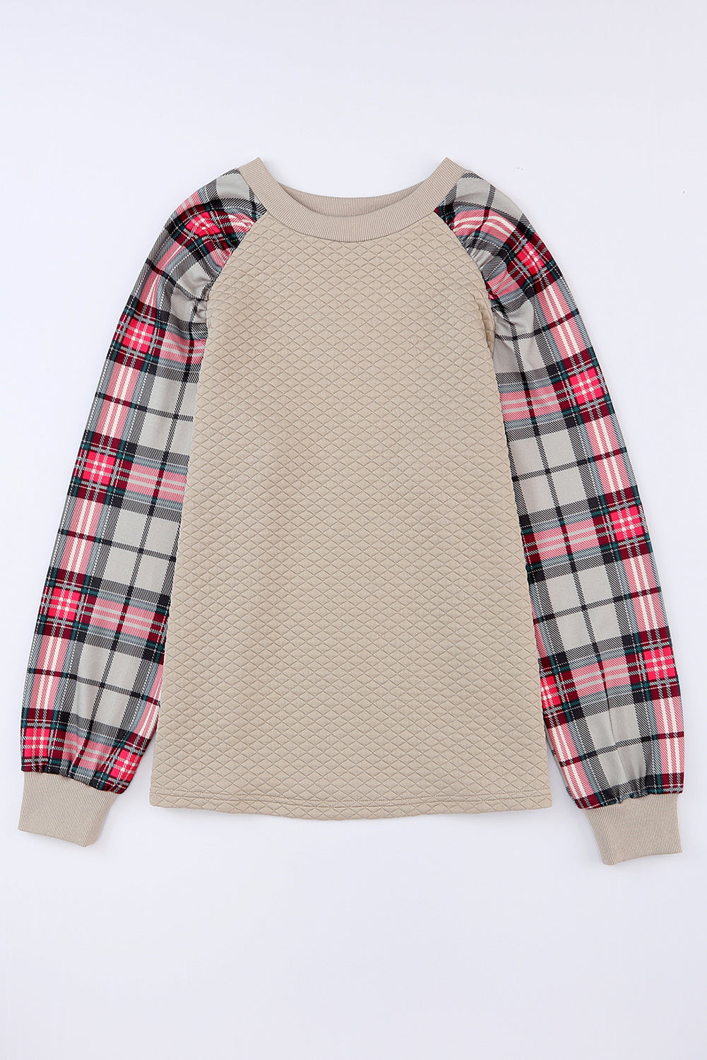 Apricot Plaid Raglan Sleeve Sweatshirt Sweatshirts & Hoodies JT's Designer Fashion