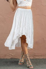 White Lace Ruffled High-low Hem Midi Skirt Skirts & Petticoat JT's Designer Fashion