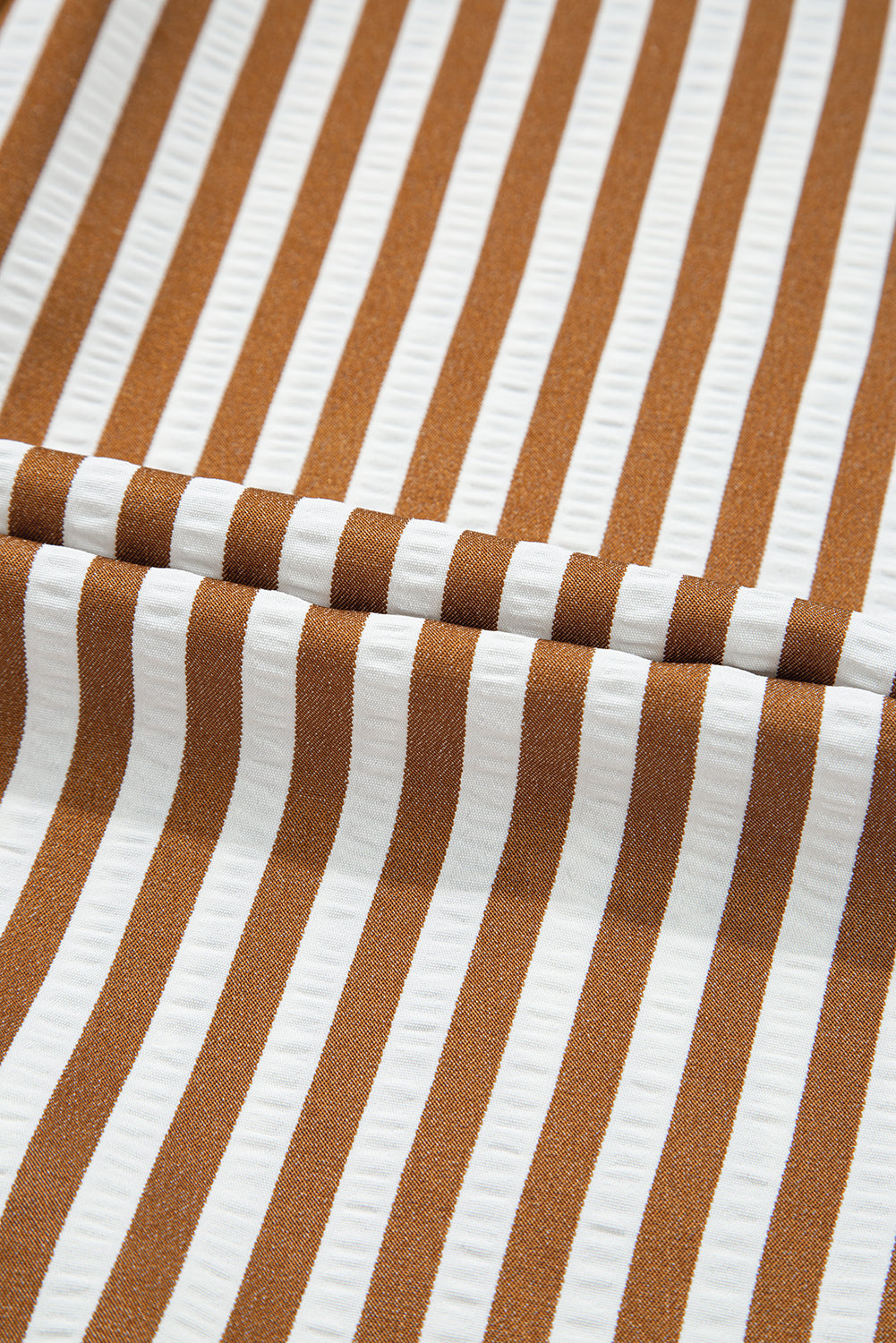 Brown Stripe Ruffled Hem Collared Long Sleeve Shirt Mini Dress Mini Dresses JT's Designer Fashion