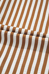 Brown Stripe Ruffled Hem Collared Long Sleeve Shirt Mini Dress Mini Dresses JT's Designer Fashion