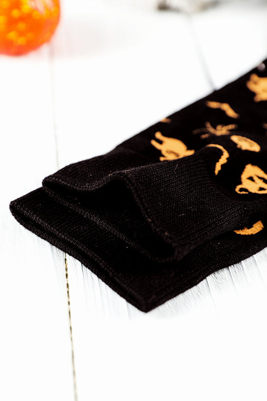 Black Spooky Season Halloween Element Print Socks Socks JT's Designer Fashion