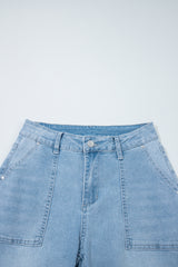 Beau Blue High Rise Barrel Relaxed Patch Pocket Jeans Jeans JT's Designer Fashion