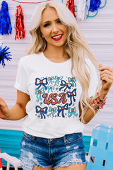 White USA Bowknot Graphic Tee Graphic Tees JT's Designer Fashion